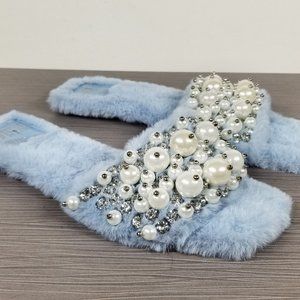 Jeffrey Campbell Facile Faux Fur Slide Sandal, Baby Blue, Womens Size 8 M
